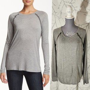 Vince Gray Jersey Knit Satin Contrast Long Sleeve Tee